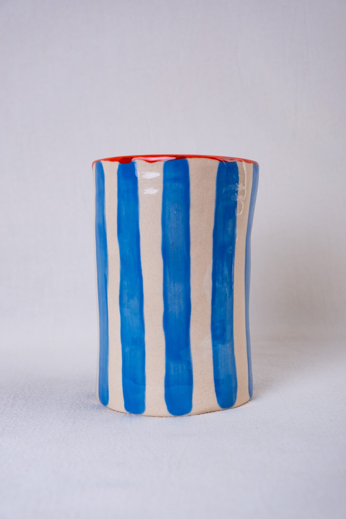 Red heart and sky blue stripes glass