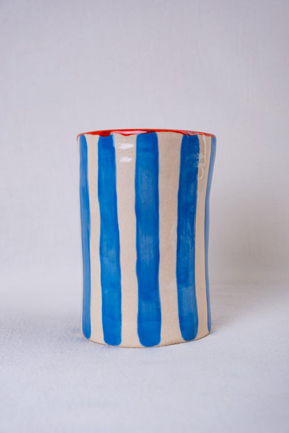 Red heart and sky blue stripes glass