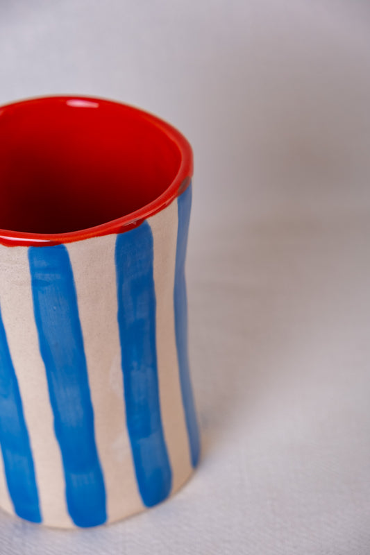 Red heart and sky blue stripes glass