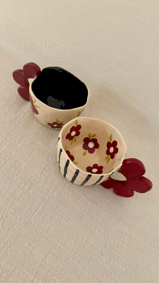 Between Stripes and Petals - Violet flower tea cup set