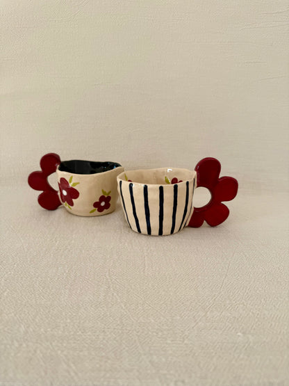 Between Stripes and Petals - Violet flower tea cup set