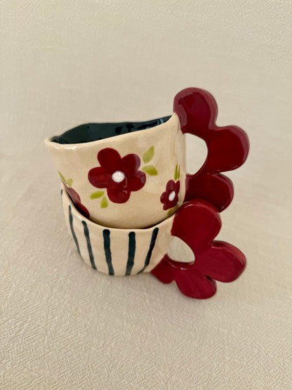 Between Stripes and Petals - Violet flower tea cup set