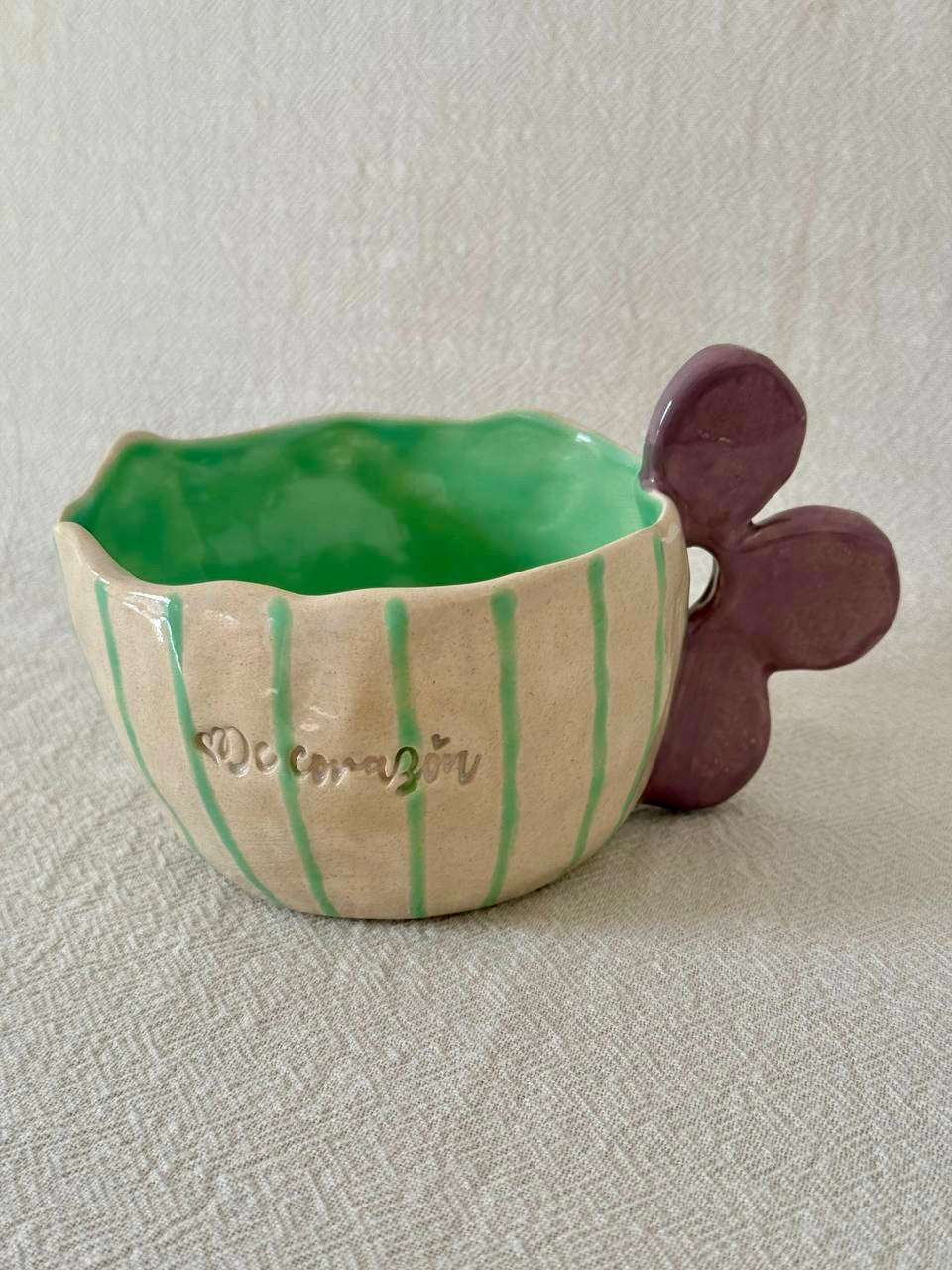Violet flower and stripes mug